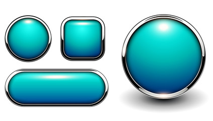 Glossy buttons blue with metallic chrome elements