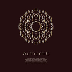 Golden vector logotype. Gradient outline logo. Classic floral design.