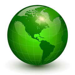 Earth globe 3D icon, glossy green planet