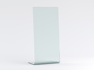 Fototapeta premium Glass stand for booklets on white background. Mockup. 3D