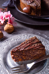 juicy poppy seed cake with apples and chocolate glaze