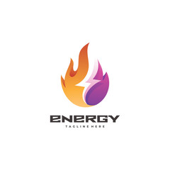 Gradient Color Style of Fire and Lightning Energy Logo Icon