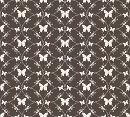 Behang Dark decorative seamless pattern with butterflies for your design, vector graphics © PETR BABKIN