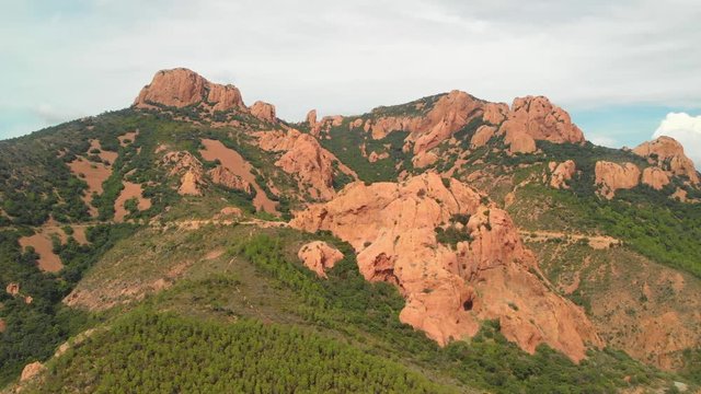 Cap Roux, the famous red mountain Esterel Massif at Azure Coast, French Riviera Aerial view of the Cap Roux, the famous red mountain Esterel Massif between the Mediterranean coast and Provence, France