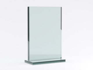 Glass stand for booklets on white background. Mockup. 3D