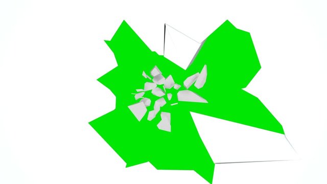 Broken wall with a hole with shatters in the center, 3d rendering illustration, computer generated