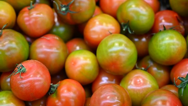 Showcase With Tomato Camone variety  On The Street Market in italy