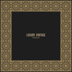 Vector golden frame. Square vintage card for design. Premium background in luxury style.