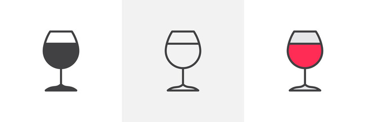 Wine glass icon. Line, glyph and filled outline colorful version, Wineglass outline and filled vector sign. Bar symbol, logo illustration. Different style icons set. Vector graphics