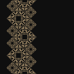 Golden frame in latvian style. Seamless tiled border for design. Baltic background. Luxury card with dotted tiles and place for text.