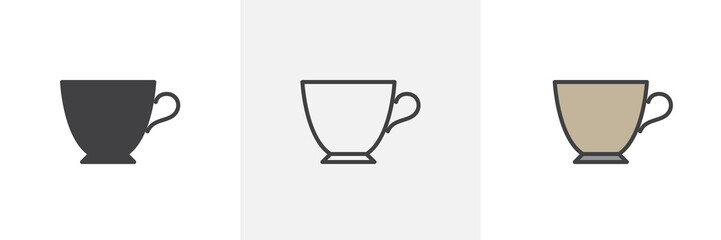 Espresso cup icon. Line, glyph and filled outline colorful version, Cup of tea outline and filled vector sign. Breakfast symbol, logo illustration. Different style icons set. Vector graphics