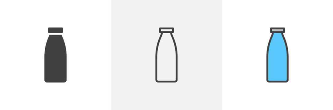 Milk bottle icon. Line, glyph and filled outline colorful version, bottle of milk outline and filled vector sign. Breakfast symbol, logo illustration. Different style icons set. Vector graphics