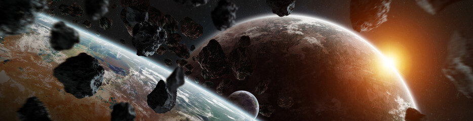 Panorama of distant planet system in space 3D rendering elements of this image furnished by NASA © sdecoret
