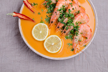 Traditional creamy soup with shrimp