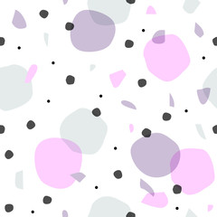 Creative Seamless pattern with brush blot and dot. Trendy print abstract forms. Paper cutouts textures. Modern vector illustration for poster, card, banner.