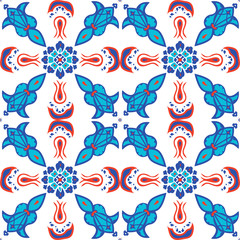 Vector seamless pattern illustration of Turkish Ottoman islamic mosque tile art. Iznik and Golden Horn ware or pottery art imitation. Turkish tiles artwork.