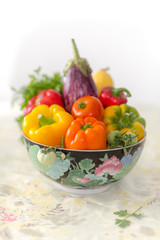 Fototapeta na wymiar Colorful vegetables in a decorative bowl.