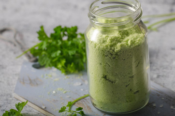 Homemade bio flavored salt with herbs