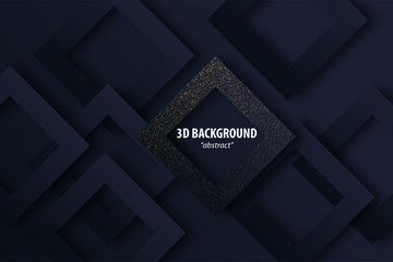 Dark black geometric background 3d paper cut