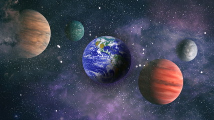 Earth in the outer space collage. Earth and galaxies in space. Science fiction art. Earth planet in...