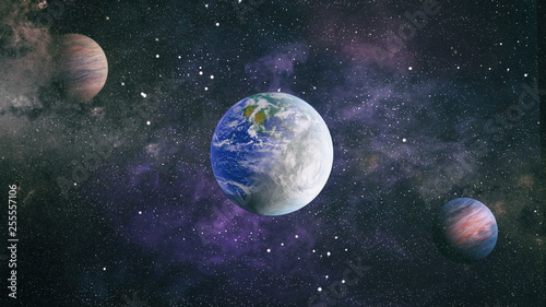Earth In The Outer Space Collage Earth And Galaxies In