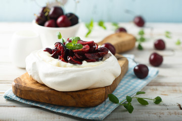 Cherry Pavlova dessert