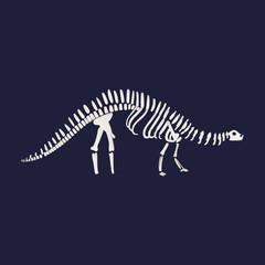Vector diplodocus dinosaur fossil skeleton icon on