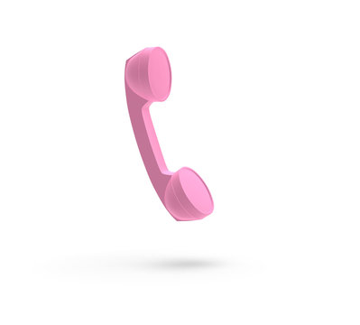 Telephone Handset Pink Color, isolated on White, 3D Rendering