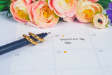 Word Wedding to Reminder Wedding day with Wedding ring on calendar planning and office tool.