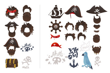 Vector pirates photo booth prop icon set