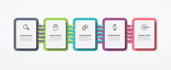 Business infographic rectangular elements with 5 options  steps. Modern infographic template design for presentations and reports, digital marketing, block diagram, info graph, workflow layout.