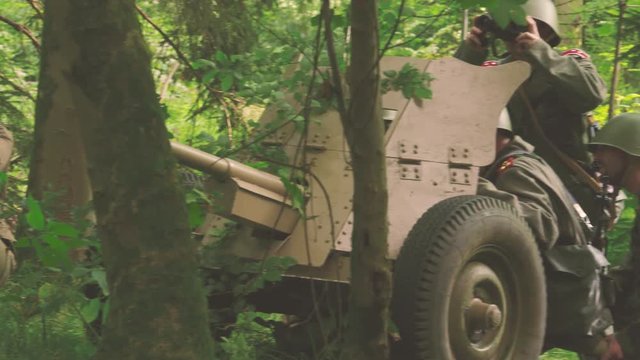 Anti Tank Gun Crew is waiting for firing order