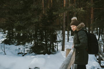 man winter forest