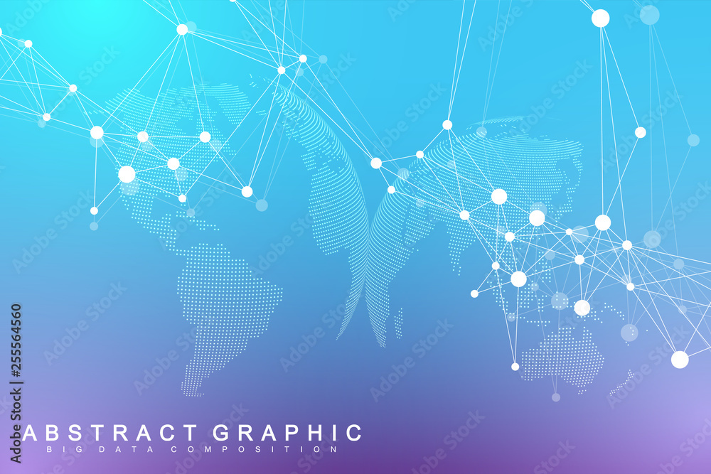 Poster Big data visualization. Graphic abstract background communication. Perspective backdrop visualization. Analytical network visualization. Vector illustration.