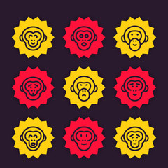 apes, monkey, chimps vector line icons