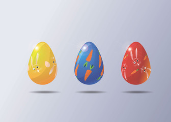 Colourful Easter Eggs on gray background. Happy Easter