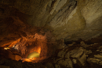 Underground lake in the New Athos cave, Abkhazia