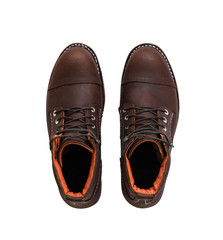 Men’s boot with brown genuine leather for man collection isolated on white background. Clipping paths