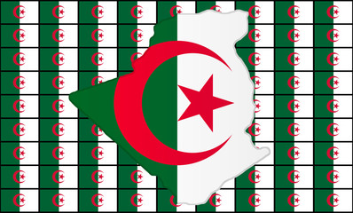 Graphic illustration of an Algerian flag with a contour of its borders