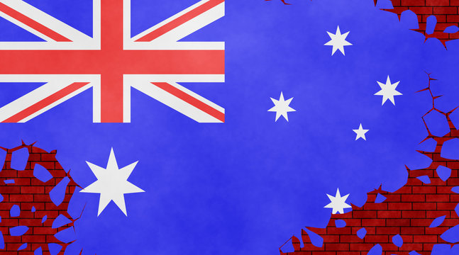 Illustration of an Australian flag imitating a paiting on the cracked wall