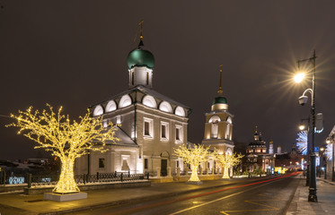 Fototapeta na wymiar Russian Orthodox Church at night in winter