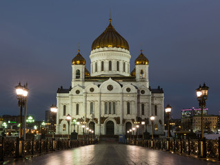 Fototapeta na wymiar Russian Orthodox Church at night in winter