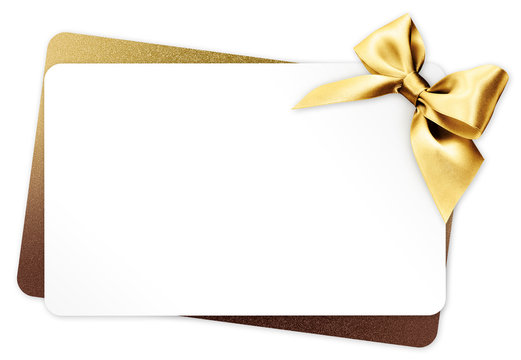 gift card with golden ribbon bow Isolated on white background