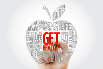 Get Healthy apple word cloud with marker, health concept