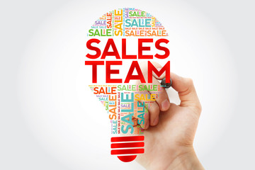 Sales Team bulb word cloud with marker, business concept background