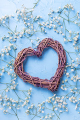 Big decorative heart and pattern from fresh white gypsofila  flowers