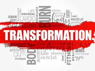 TRANSFORMATION word cloud, fitness, sport, health concept