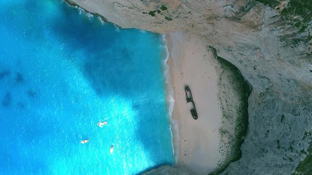 Spectacular view of the iconic Shipwreck beach in Navagio Bay, Zakynthos. 
