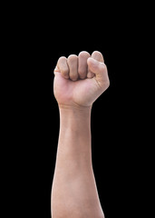 Male clenched fist of man's hand isolated on a black background with clipping path