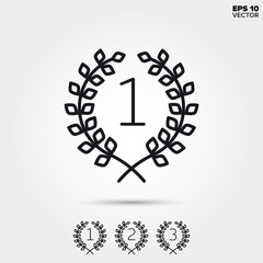 Laurel wreath for winner, second and third place. Modern line icons. EPS 10 vector illustrations.